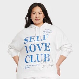 🩵🤍Self Love Club -  White Hoodie with Blue Print